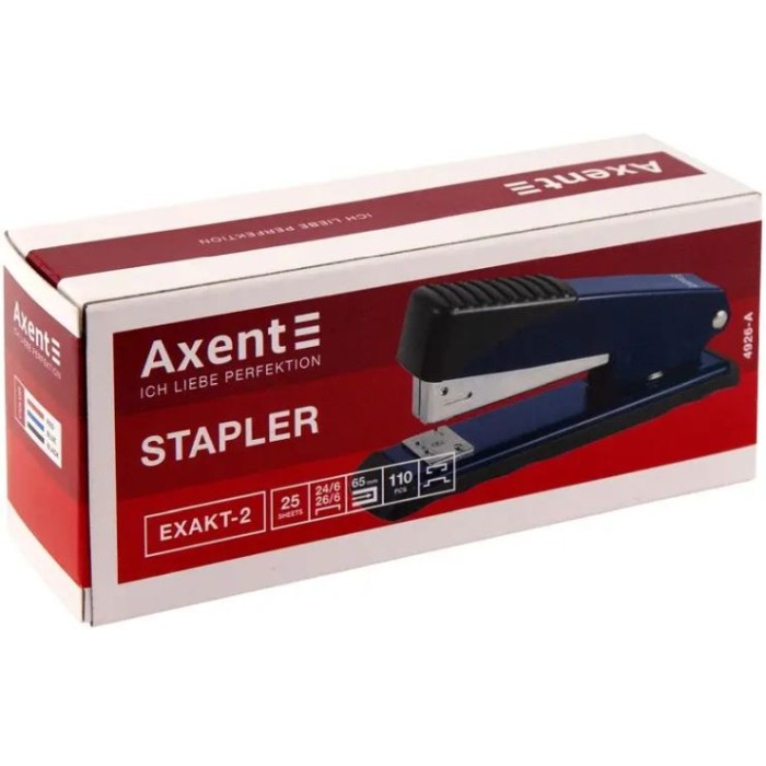 Степлер «Exakt-2» металевий до 25 аркушів чорний під скобу № 24/6, ТМ Axent
