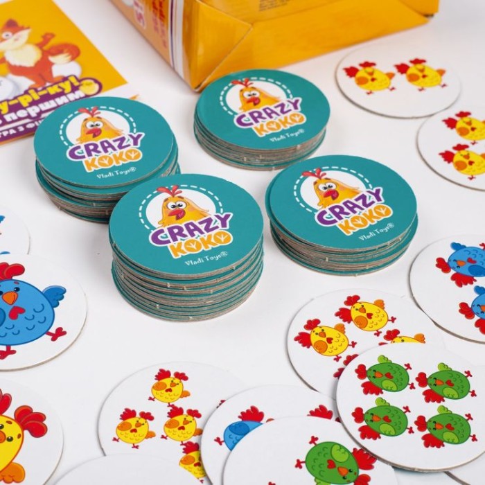Гра настільна «Crazy Koko. Ку-ку-рі-ку!» розважальна з 54 фішок, у коробці 14,5х5,5х18,5 см, ТМ Vladi Toys