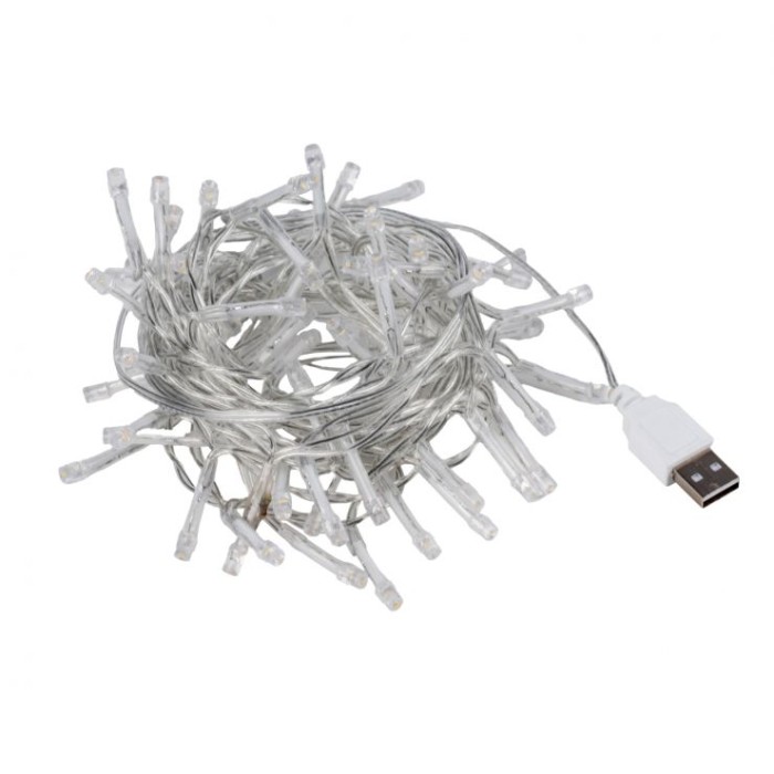 Гірлянда - нитка 4,9 м на 70 LED-лампочок холодно-біла з USB на 8 режимів мерехтіння, Yes! Fun