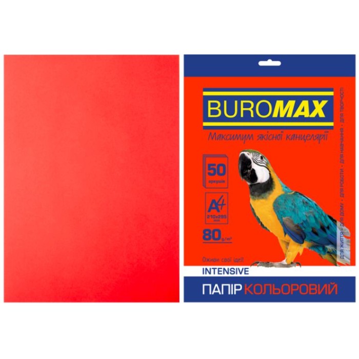 Папір кольоровий «INTENSIV» А4 50 аркушів 80 г/м2 червоний,ТМ Buromax