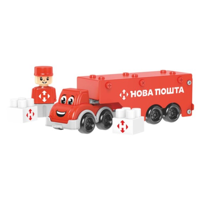 Конструктор металевий «Фура Нова пошта» на 135 деталей з фігуркою, у коробці 17х13х4 см, ТМ Технок