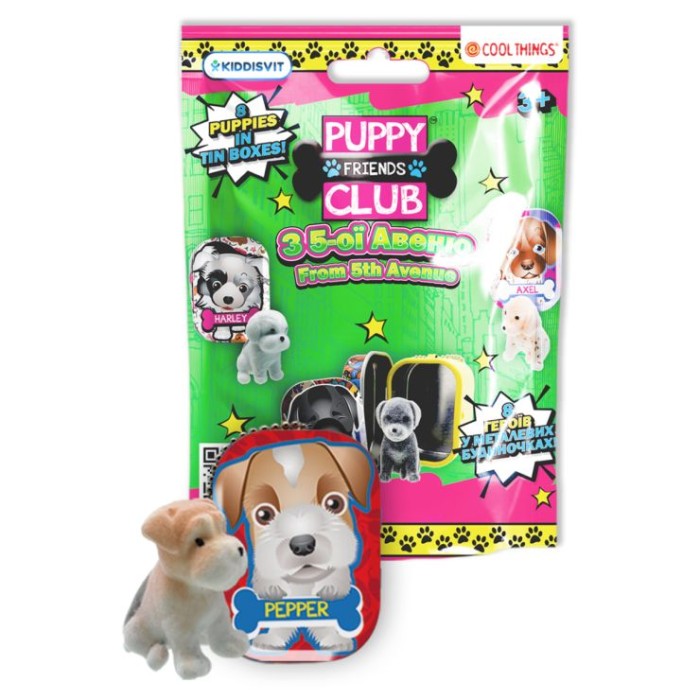 Колекційна фігурка-сюрприз на ланцюжку «COOL THINGS.Puppy Club. Цуценя з 5-тої Авеню» 5 см, в асортименті, у металевій коробочці з ланцюжом та пакеті