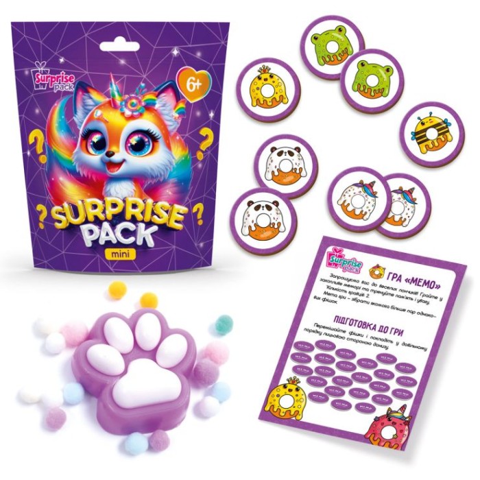 Настільна гра «Surprise Pack Mini 3» з сюрпризом з сквіша та карток, у пакеті 17х6х19 см, ТМ Vladi Toys