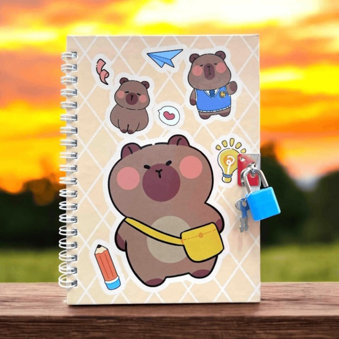 Блокнот «CAPYBARA» 13х18 см на 48 аркушів у клітинку на пружині збоку з замком, в асортименті, KIDS Line