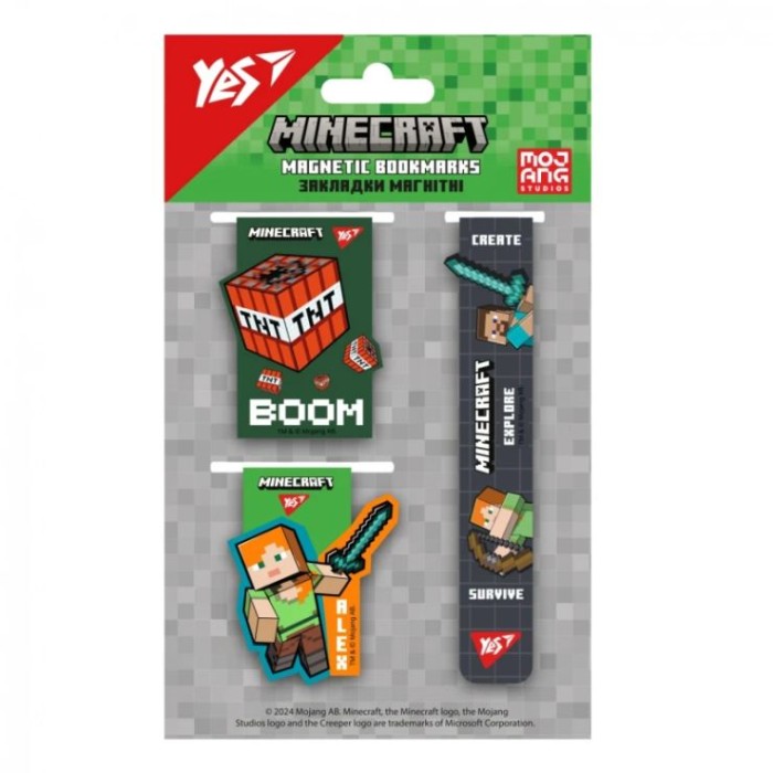 Набір закладинок «Minecraft.Boom» магнітних з 3 шт, ТМ Yes