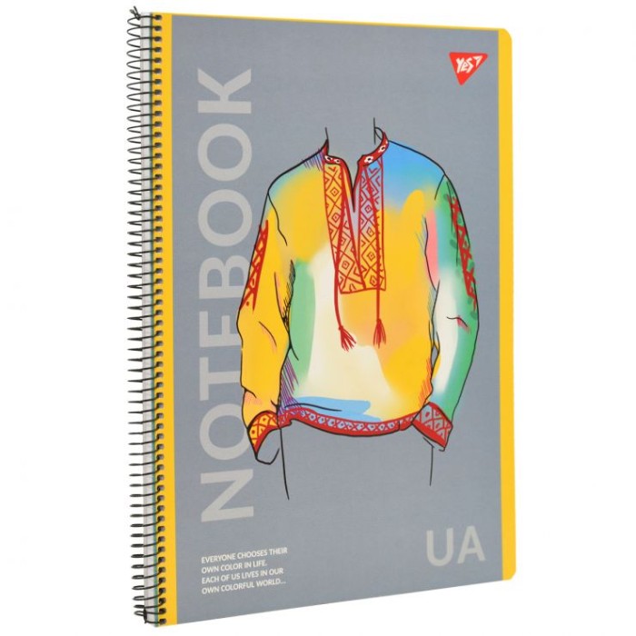 Канцелярська книга «Notebook» на 80 аркушів у клітинку з ламінованою обкладинкою на спіралі збоку, в асортименті, ТМ Yes
