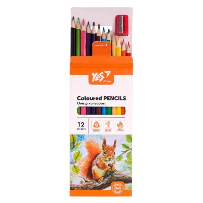 Олівці »Orange Line» на 12 кольорів, з точилкою, ТМ Yes