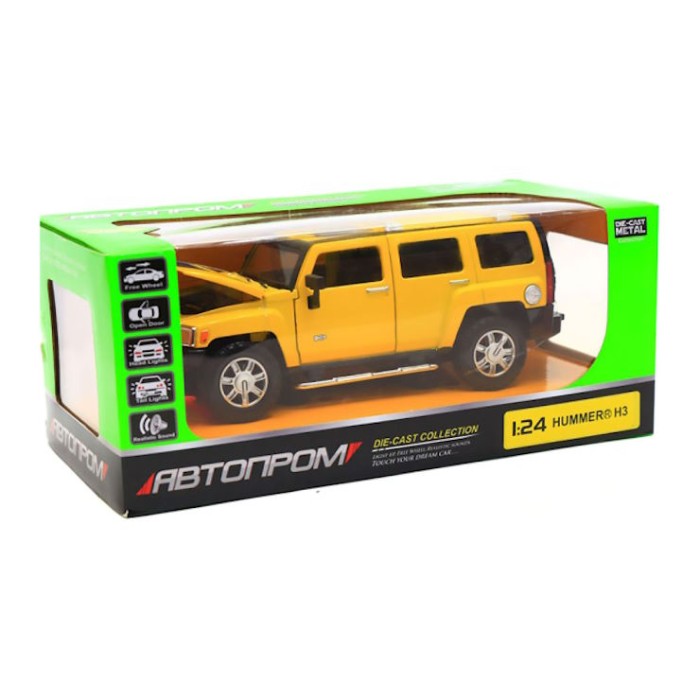 Машина «Hummer H3» 21 см 1:24 металева зі світлом та звуком, двері багажник та капот відчиняються на батарейці, у коробці 25х10х13 см, АВТОПРОМ