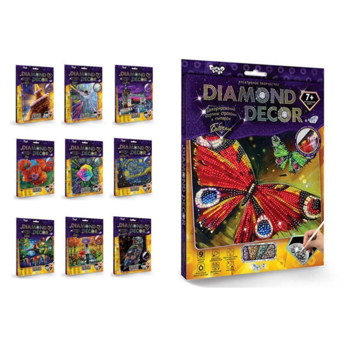 Набір для декорування картини стразами і глітером «Diamond Decor» у коробці 21,5х15 см, ТМ Данко Тойс, в асортименті