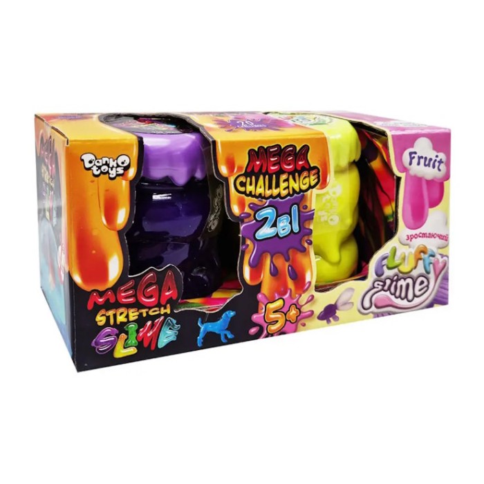 Слайм 2 в 1 «Mega Stretch Slime» та «Fluffy Slime» у коробці 17,5х9х10 см, ТМ Данко Тойс, в асортименті