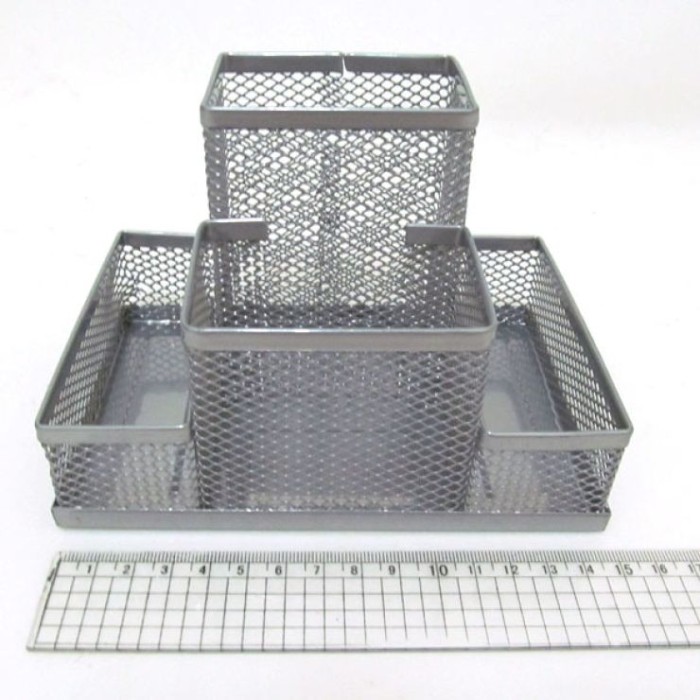 Органайзер настільний «Сітка»150х100х100 мм металевий 4 відділення срібний, J. Otten