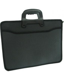 Портфель пластиковый с ручками на 2 отделение и боковым карманом, 37х28 см, черный, Арт. 419