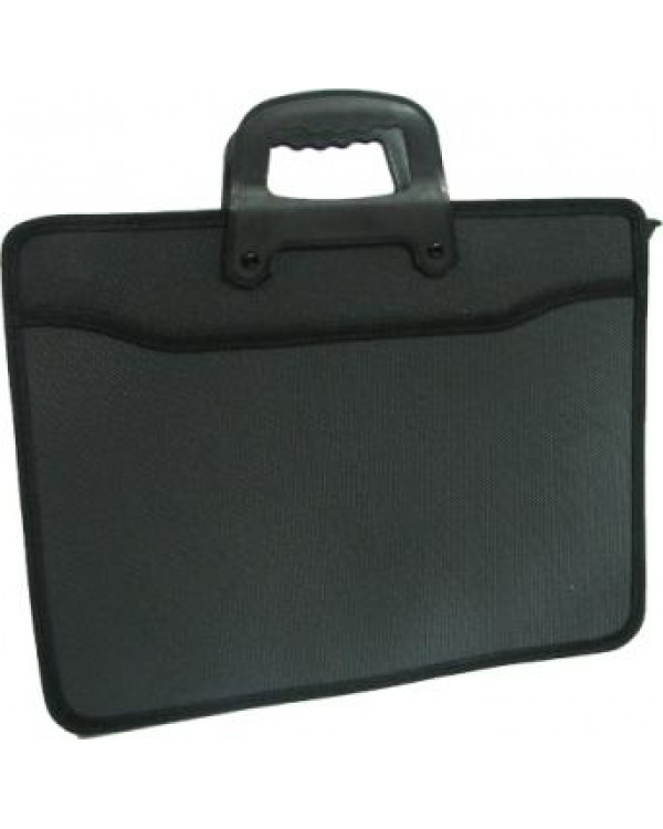 Портфель пластиковый с ручками на 2 отделение и боковым карманом, 37х28 см, черный, Арт. 419