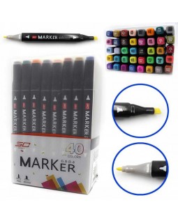Набір скетч маркерів «SC Professional», 40 кольорів, скошений - круглий накінечник 1х1х14,5 см