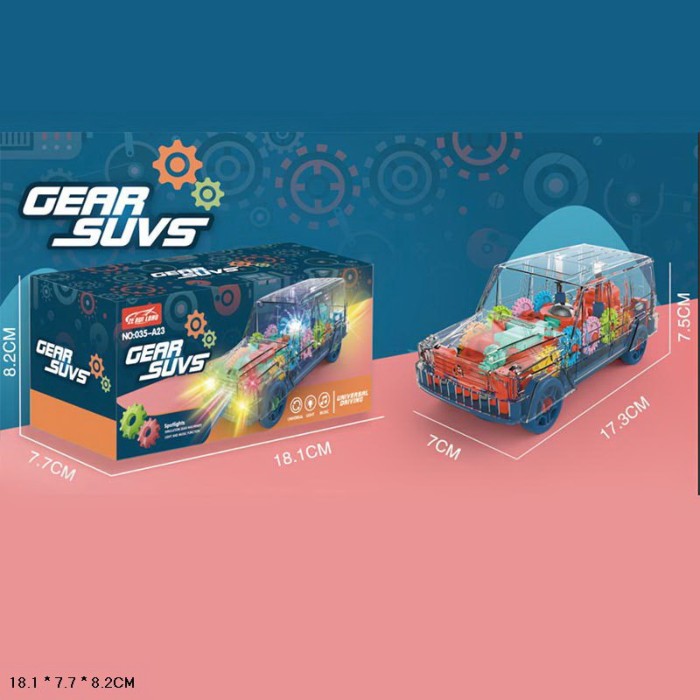 Машина 17,5 см музична зі світлом, звуком, рухомими деталями у прозорому корпусі, на батарейці, у коробці 18х8х8 см