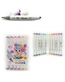 Набір скетч маркерів «Mouse», 12 кольорів, кругл/скош. наконечник, корпус трикутний, пластик