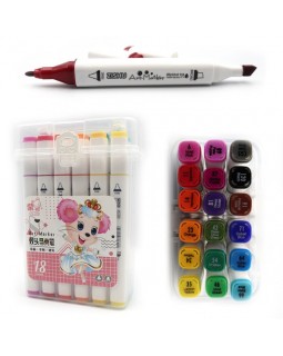 Набір скетч маркерів «Mouse», 18 кольорів, кругл/скош. наконечник, пластикова упаковка