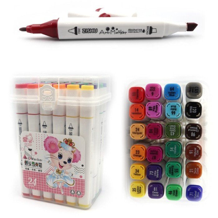 Набір скетч-маркерів «Mouse» на 24 кольори зі кругл/скошеним наконечником у пластиковому трикутному корпусі