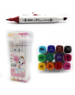 Набор скетч маркеров «Mouse», 12 цветов, круглый/скош наконечник, пластиковая упаковка.