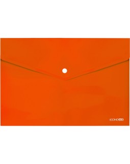 Папка – конверт на кнопке, А4, 180 мкм, прозрачная, фактура «глянец», оранжевая, ТМ Economix