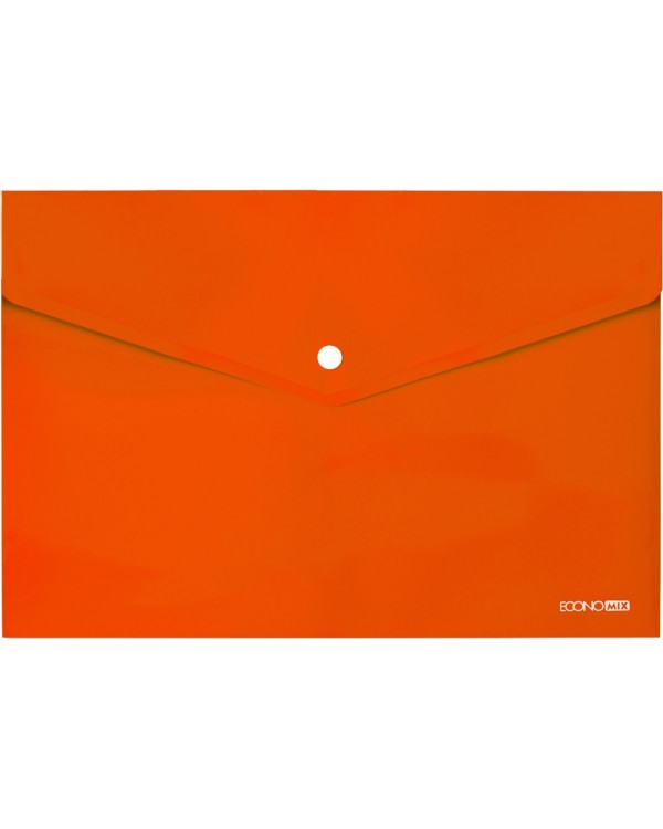 Папка - конверт на кнопці, А4, 180 мкм, прозора, фактура «глянець», помаранчева, ТМ Economix