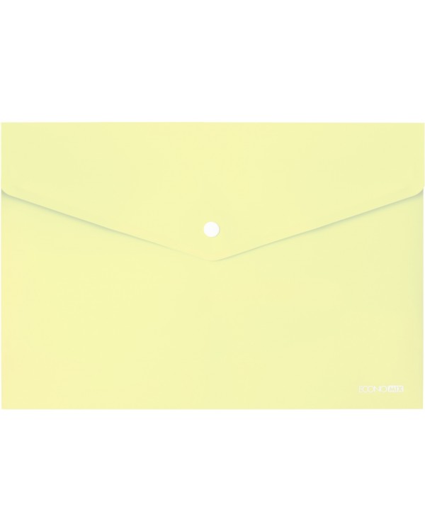 Папка – конверт на кнопке, А4, 180 мкм, прозрачная, фактура глянец, пастельная желтая, ТМ Economix