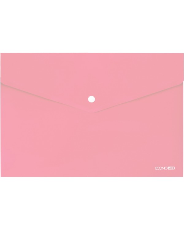 Папка-конверт на кнопке, А4, 180 мкм, прозрачная, фактура «глянец», пастельная розовая, ТМ Economi