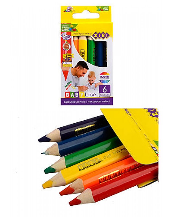 Цветные карандаши «JUMBO» mini, 6 цветов, ТМ Zibi