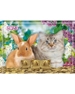 Календарь суперэконом квартальный «Котик, кролики»