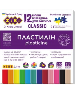 Пластилин «CLASSIC», 12 цветов, 240г, KIDS Line