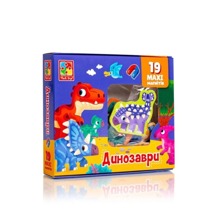 Набір магнітів «Динозаври» з 19 елементів, у коробці 18,5х3,5х16 см, ТМ Vlady Toys