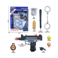 Набір поліцейського зі світлом та звуком: пістолет, наручники, гільза та інші аксесуари, на батарейці, у коробці 23х32х5 см