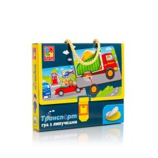 Гра настільна «Транспорт» з 4 ігрових полів, 17 деталей та 32 липучки, у коробці 22,5х3,5х18,5 см, ТМ Vladi Toys