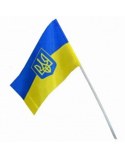 Флажок «Украина Тризуб», с палочкой, 14х21 см