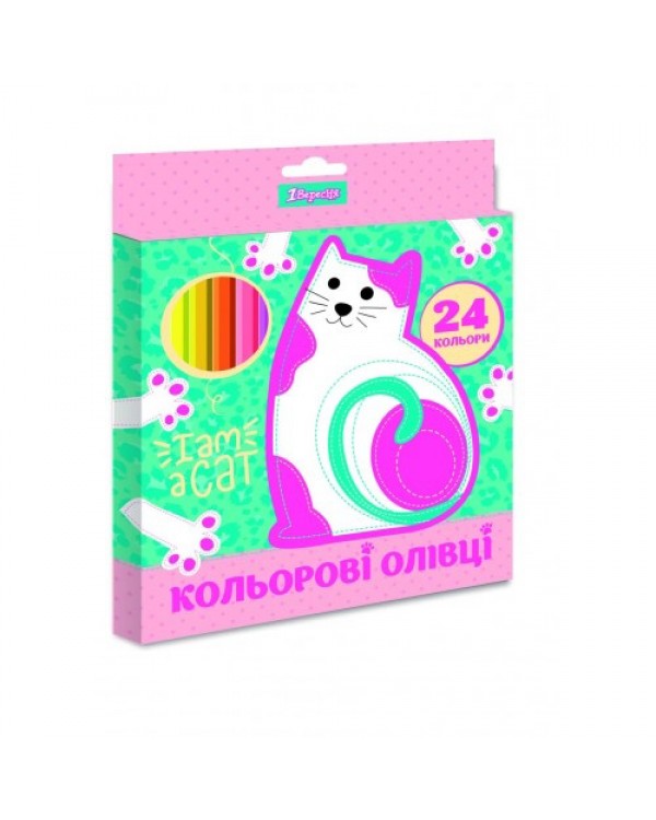Карандаши «I am a cat», 24 цвета, , пластиковый корпус, ТМ 1 Вересня
