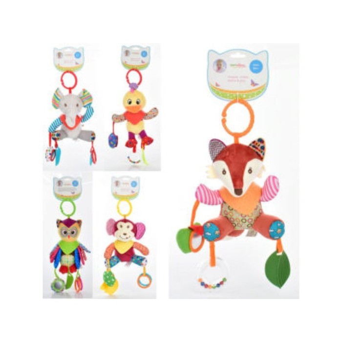 Підвіска на коляску, тварина/пташка, прорізувач, плюш, в асортименті, пакет 20х21х7 см