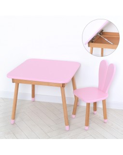 Стол со стульчиком, ящик, зайчик, розовый