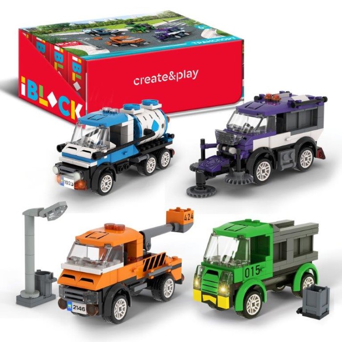 Конструктор IBLOCK «Міський транспорт», 96-142 деталі, в асортименті, 8 шт. у дисплеї 46х28х6 см