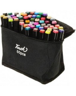 Набор скетч маркеров, 60 цветов, двухсторонние, в чехле, ТМ Leader