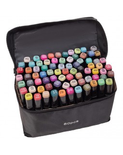Набір скетч маркерів, 80 кольорів, двосторонні, в чохлі, ТМ Leader