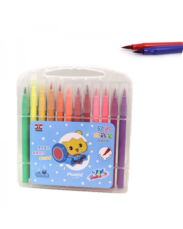 Набор кисточек-фломастера «TY», 24 цвета. пластиковый чемодан с ручкой