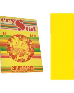 Бумага цветная, А4, 100 листов, 80 г/м, интенсивный лимон, CRYSTAL COLOR PAPER