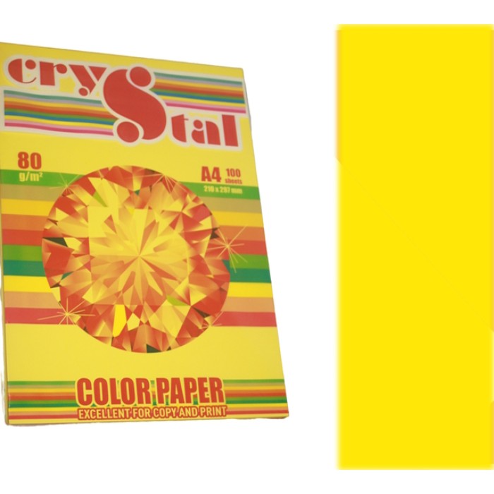 Папір кольоровий А4 на 100 аркушів 80 г/м2, інтенсив лимон, CRYSTAL COLOR PAPER