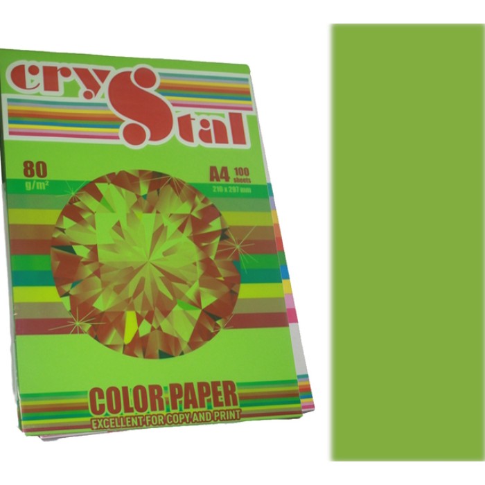 Папір кольоровий А4 на 100 аркушів 80 г/м2, інтенсив зелений, CRYSTAL COLOR PAPER