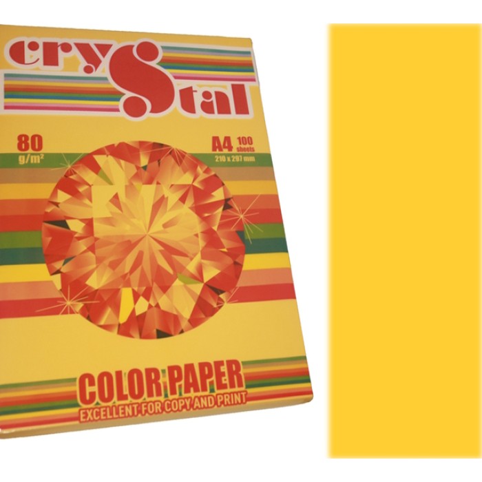Папір кольоровий А4 100 аркушів 80 г/м, неон жовтий, CRYSTAL COLOR PAPER