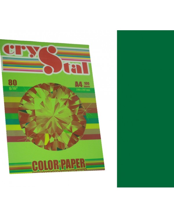 Бумага цветная, А4, 100 листов, 80 г/м, темно-зеленый, CRYSTAL COLOR PAPER