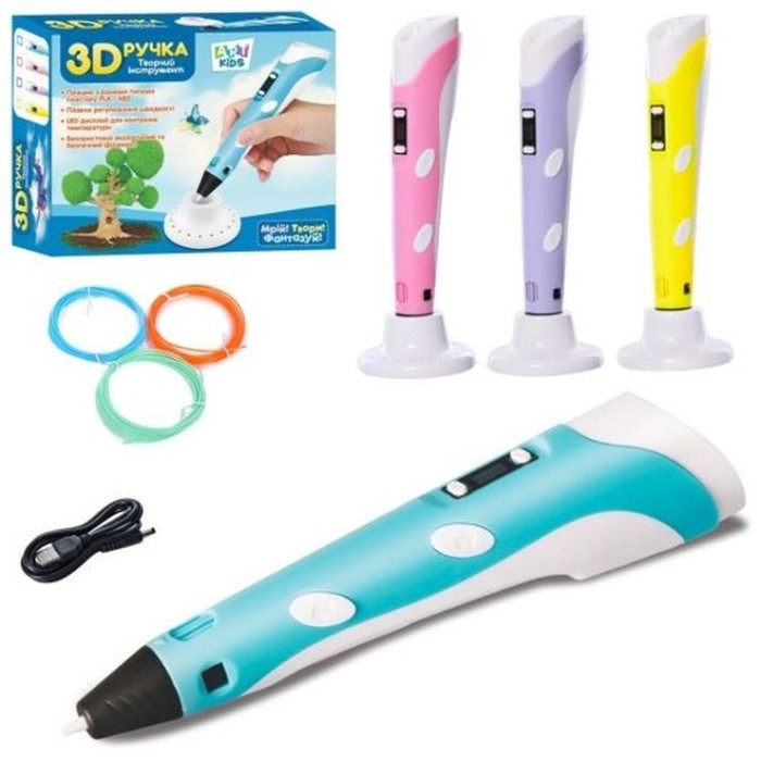 3D-ручка 19 см з філаментом PLA та USB-шнуром, в асортименті, у коробці 21х16,5х6 см