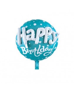 Кульки фольговані «Happy Birthday», таблетка, 60 см, блакитні, ТМ Leader