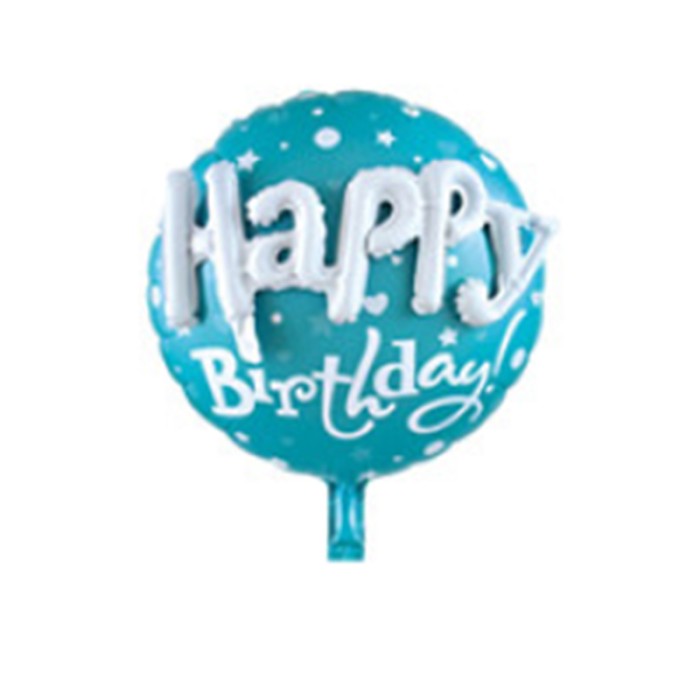 Кульки фольговані «Happy Birthday», таблетка, 60 см, блакитні, ТМ Leader