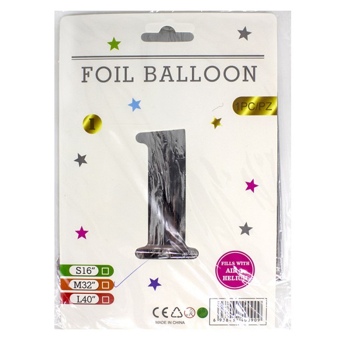 Кульки фольговані «Цифра 1» 82 см срібло, ТМ Leader